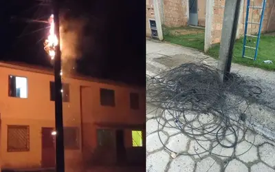 Incêndio em poste é registrado no Vista Bela em Itamaraju e destrói rede de internet e telefonia 