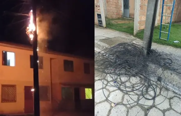 Incêndio em poste é registrado no Vista Bela em Itamaraju e destrói rede de internet e telefonia 